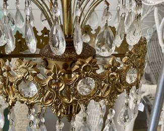 Vintage 1960’s Hollywood Regency-Style Brass &  Crystal Waterfall Chandelier  Manufactured by Loevsky & Loevsky White Metal Casting Co.