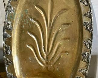 LARGE VINTAGE BRASS/SILVERPLATE MEAT TRAY