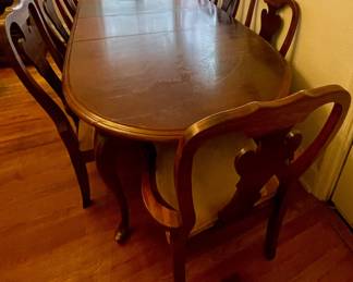 DINING TABLE with 2-LEAVES, 8-CHAIRS (REFINISH, PAINT or COVER TABLE TOP)
