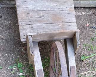 ANTIQUE PRIMITIVE WOODEN FLATBED WHEELBARROW
