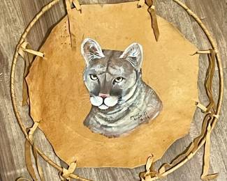 VINTAGE 2004 FRITZ-SCHMIDT COUGAR on LEATHER DREAM CATCHER