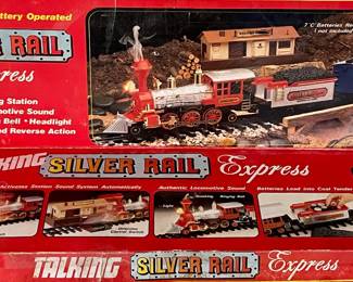 1986 NEW BRIGHT TALKING SILVER RAIL EXPRESS TRAIN SET (COMPLETE)