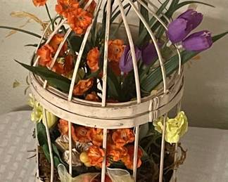 ARTIFICAL FLOWER ARRANGEMENT IN RUSTIC BIRDCAGE