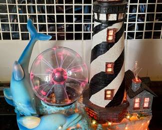 DECORATIVE LIGHTHOUSE LAMP with PLASMA GLOBE