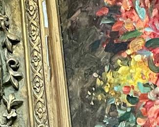 *NOS LARGE FLORAL PRING IN GILT RAME (SOME PEELING ON FRAME)