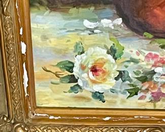 *NOS LARGE FLORAL PRING IN GILT RAME (SOME PEELING ON FRAME)