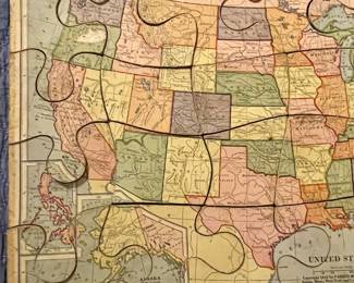 ANTIQUE 1919 PARKER BROTHERS DISSECTED MAP PUZZLE of the UNITED STATES