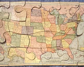 ANTIQUE 1919 PARKER BROTHERS DISSECTED MAP PUZZLE of the UNITED STATES