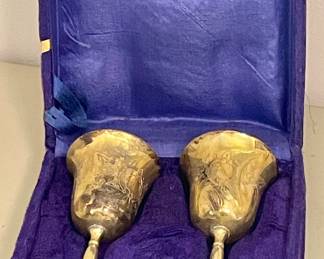 PAIR BRASS CHALLIS IN VELVET BOX