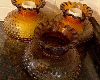 VINTAGE AMBER GLASS HOBNAIL LAMP GLOBES
