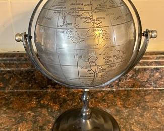 VINTAGE NICKEL-PLATED BRASS ANTIQUE STYLE DESK GLOBE