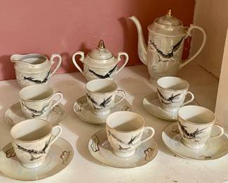 VINTAGE JAPANESE DRAGON WARE TEA SET WITH GEISHA GIRL CUPS