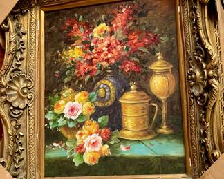 *NOS LARGE FLORAL PRING IN GILT RAME (SOME PEELING ON FRAME)