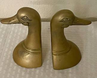 VINTAGE BRASS DUCK HEAD BOOKENDS