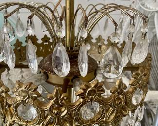Vintage 1960’s Hollywood Regency-Style Brass &  Crystal Waterfall Chandelier  Manufactured by Loevsky & Loevsky White Metal Casting Co.