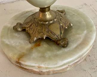 HOLLYWOOD REGENCY-STYLE SMOKING STAND - GREEN ONYX MARBLE & BRASS