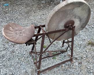 ANTIQUE GRINDSTONE/GRINDING WHEEL SEAT/STAND