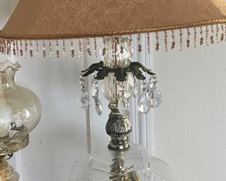 VINTAGE TABLE LAMP with DANGLING CRYSTAL PRISMS (2-AVAILABLE)