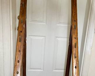 HANDMADE OAK RAIL CANDELABRA STANDS