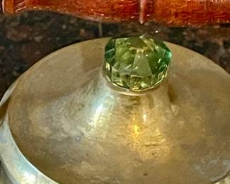SOLID BRASS TEAPOT W/GREEN JEWELED LID
