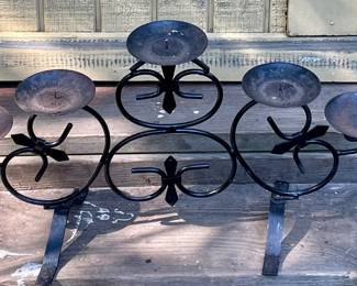 WROUGHT IRON 5-PILLAR CANDLE HOLDER