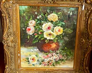 *NOS LARGE FLORAL PRING IN GILT RAME (SOME PEELING ON FRAME)
