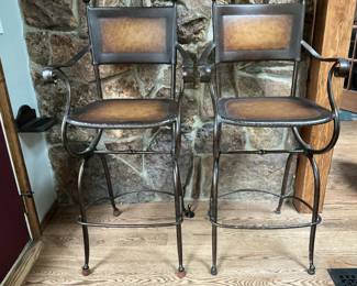 Leather and iron rustic cabin high bar stools