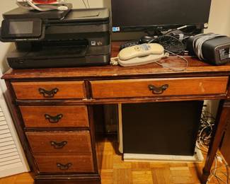 Vintage Desk, Photo Printer, & Monitor