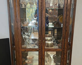 Lot 42: Oak Glass-Front Display Cabinet with Glass Shelves**Cabinet ONLY**NO Contents