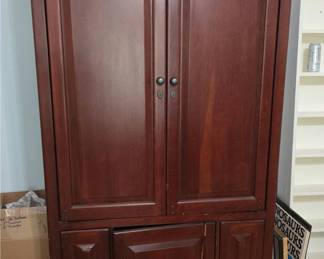 Lot 19: Tall dark wood armoire with media storage**Cabinet ONLY**NO contents