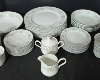 Lot 47: Floral Corsage china dinnerware set with plates, bowls, cups and serving pieces