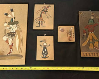 Lot 110: Set of Native American-inspired wooden plaque sand art