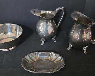 Lot 68: Antique silver-plated pitcher set with bowl and tray