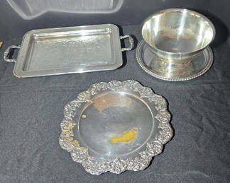Lot 55: Silver-plated serving ware with glass dishes and hourglass timer
