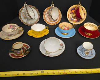 Lot 38: Assorted Ornate Teacups and Saucers