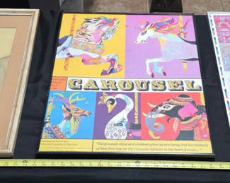 Lot 17: Framed Art Prints: Still-Life, Carousel Poster, and Multi-Panel Illustrations