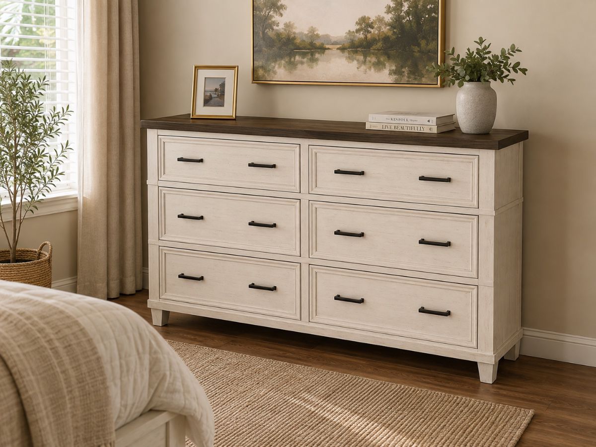 Caraway collection by Aspenhome aged ivory finish dresser