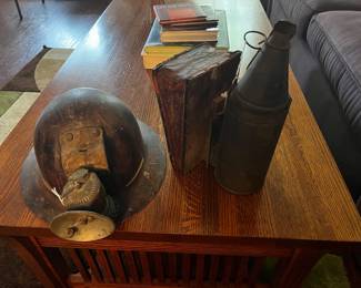 ANTIQUE SMOKER AND FIBERGLAS “SKULLGUARD” WITH CARBIDE LIGHT