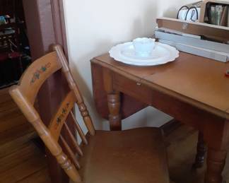 ! of 6 matching chairs, and drop leaf country table with 3 leaves