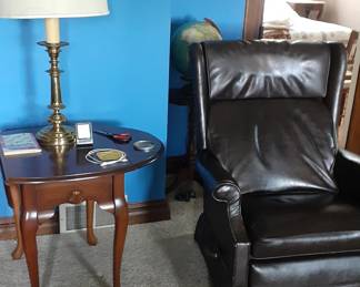 Newer lamp table and leather recliner