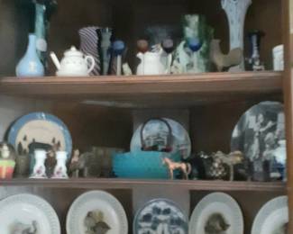 Plates and metal animals, Old  Medina Cups and saucers and plate