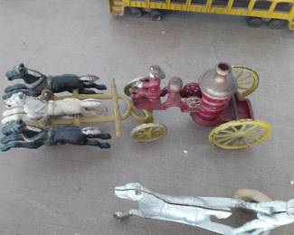 Antique RR Car, Fire truck and painted toy