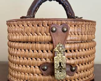 Vintage Woven Wicker & Leather Bag