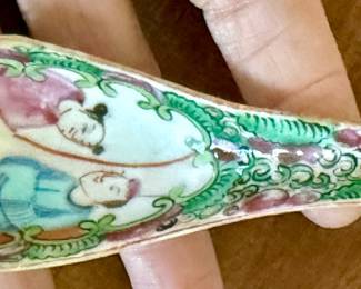 Antique Rose Medallion Porcelain Soup Spoon