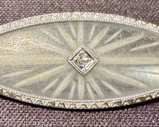 14K Pin with Camphor Glass and Diamond