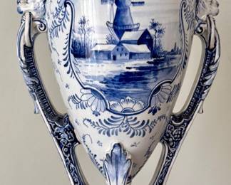 Antique Royal Bonn Delft Lidded Urn