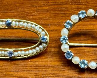 14K Pins with Pearls and Sapphires