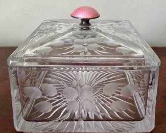 Art Deco Cut Crystal, Sterling & Enamel Candy Dish