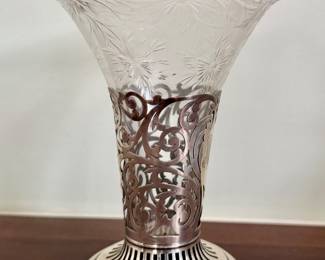 Sterling Silver and Etched Crystal Vase