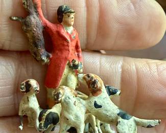 Miniature Cold Painted Bronze Hunt Figure with Dogs